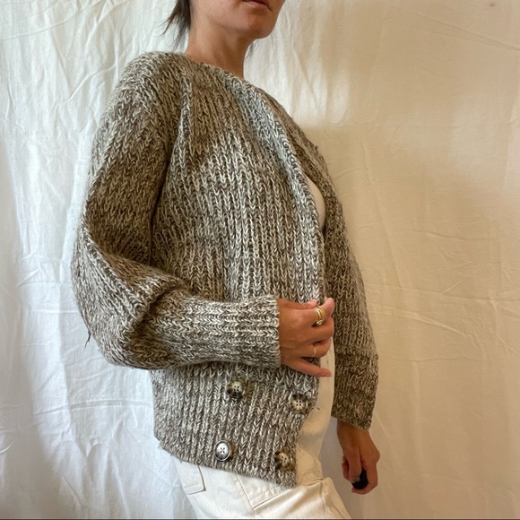 Vintage 80s P.G.E. Wool Blend Chunky Knit Puff Sleeve Batwing Cardigan - Picture 4 of 10